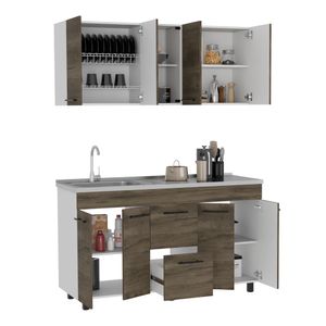 Cocina integral Nasser, Nogal y Blanco, incluye mesón 150 izquierdo FR