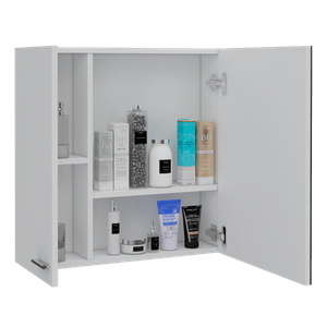 Gabinete de Baño Caribe, Blanco, con espejo biselado de buen tamaño y varios entrepaños