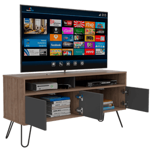Mesa para TV Lara, Miel y Plata Oscuro, para televisor de 55 pulgadas