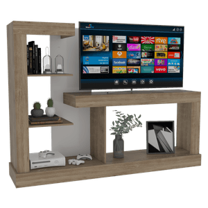 Mesa para TV Samir, Miel y Blanco, con espacio para televisor de hasta 55 pulgadas