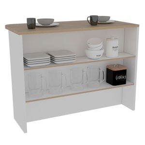 Barra de Cocina Diamante, Blanco y Beige, con Dos Entrepaños