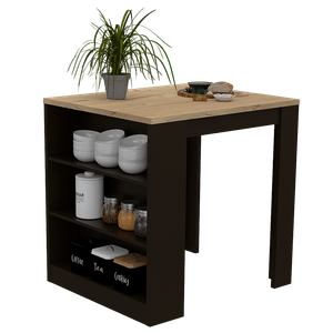 Barra de Cocina Mayer, Wengue y Miel, con amplia superficie y tres entrepaños