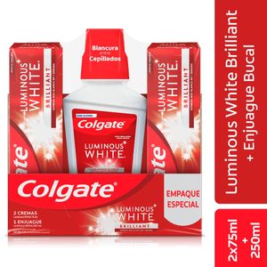 Oferta Crema Dental Colgate Luminous White 2Und X 75ml + Enjuague Bucal 1Und X 250ml