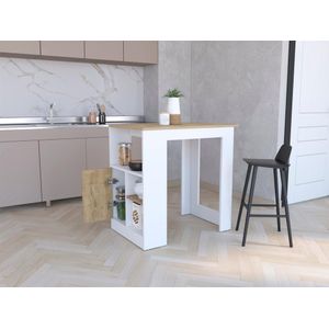 Barra de Cocina Cala, Blanco Duqueza y Macadamia, con Un Cajon y Entrepaños ZF