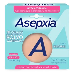 Asepxia Maquillaje Facial Polvo Compacto Antiacne Natural 10G