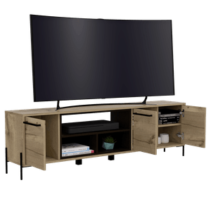 Mesa para Tv Sharon, Cafe claro y Wengue, Con Variedad de Entrepaños