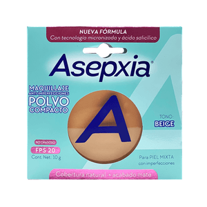 Asepxia Maquillaje Facial Polvo Compacto Antiacne Beige 10G